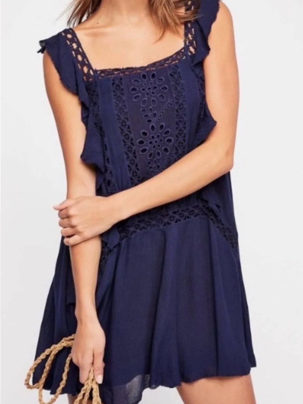 Free People Navy Blue Crochet Mini Dress
